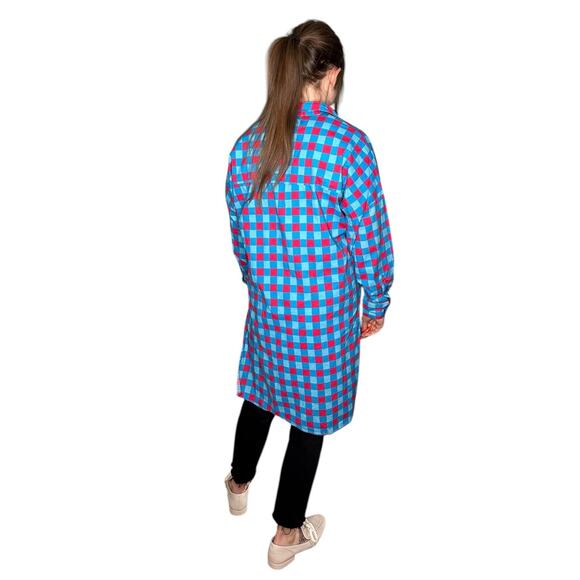 DESIGUAL X STELLA JEAN Oversized Pink Blue Plaid Long Sleeve Button Down Shirt S - Picture 3 of 9